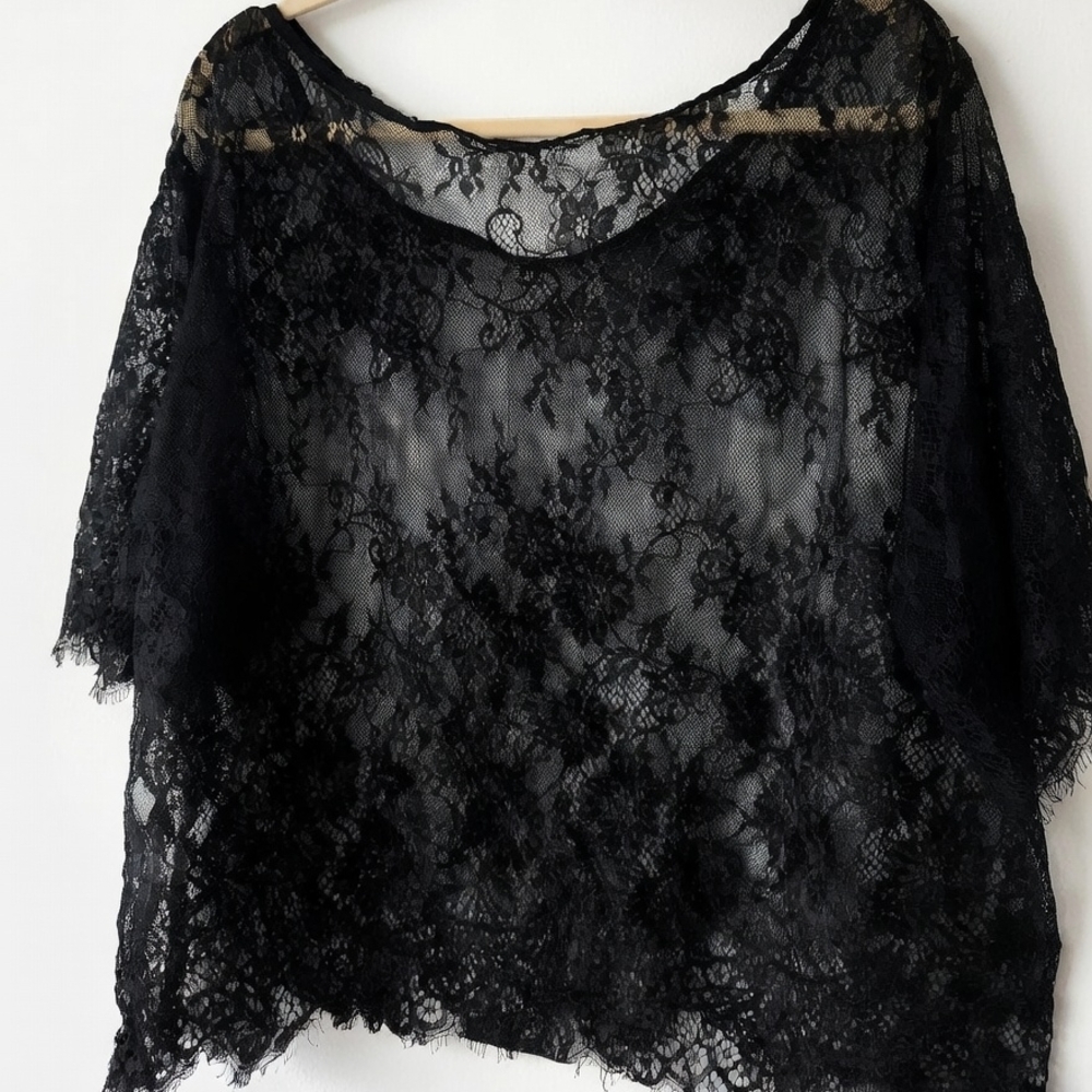 Black Lace Overlay Top -  Women